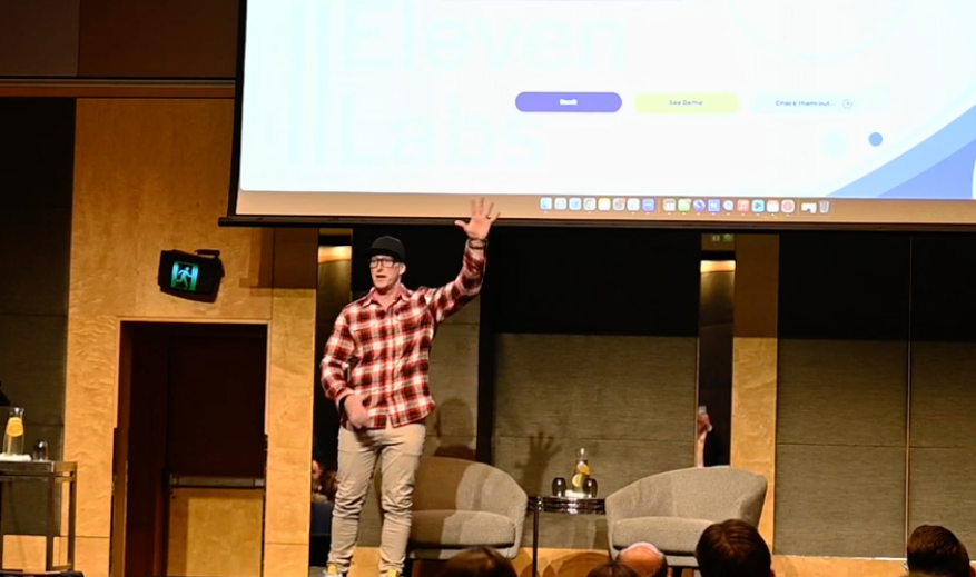 Steve Corney delivering a keynote on Eleven Labs