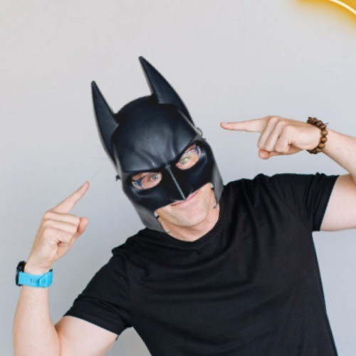 Steve Corney in a Batman mask